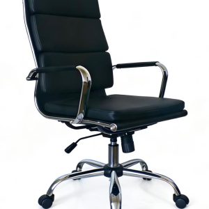 Black executive office chair with a high-back cushioned design