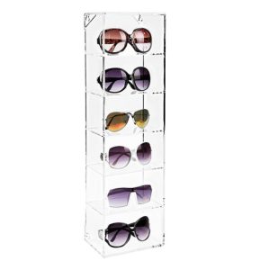 Acrylic Sunglass Stand The Transparent Optical Frames Display Fixture is a modern and professional eyewear merchandising solution designed to showcase up to 6 optical frames, eyeglasses, or sunglasses.