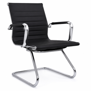 Black visitor office chair with a cushioned seat and backrest